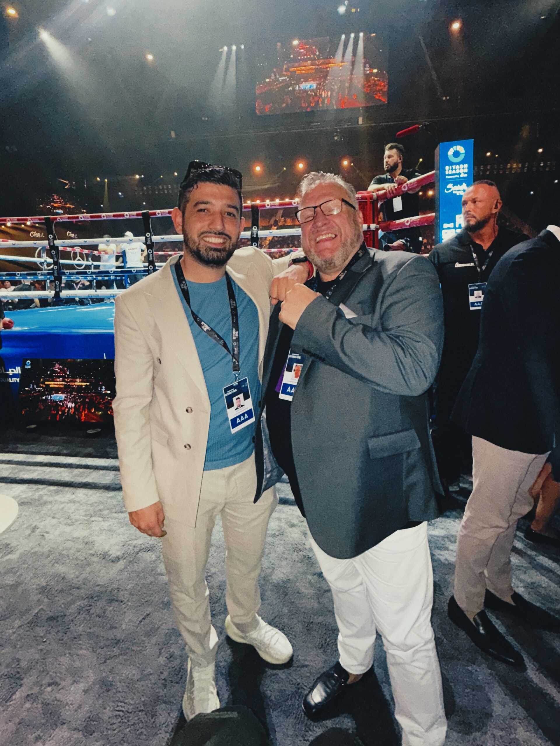 Nav Salimian and Spencer Brown ringside at an international boxing event