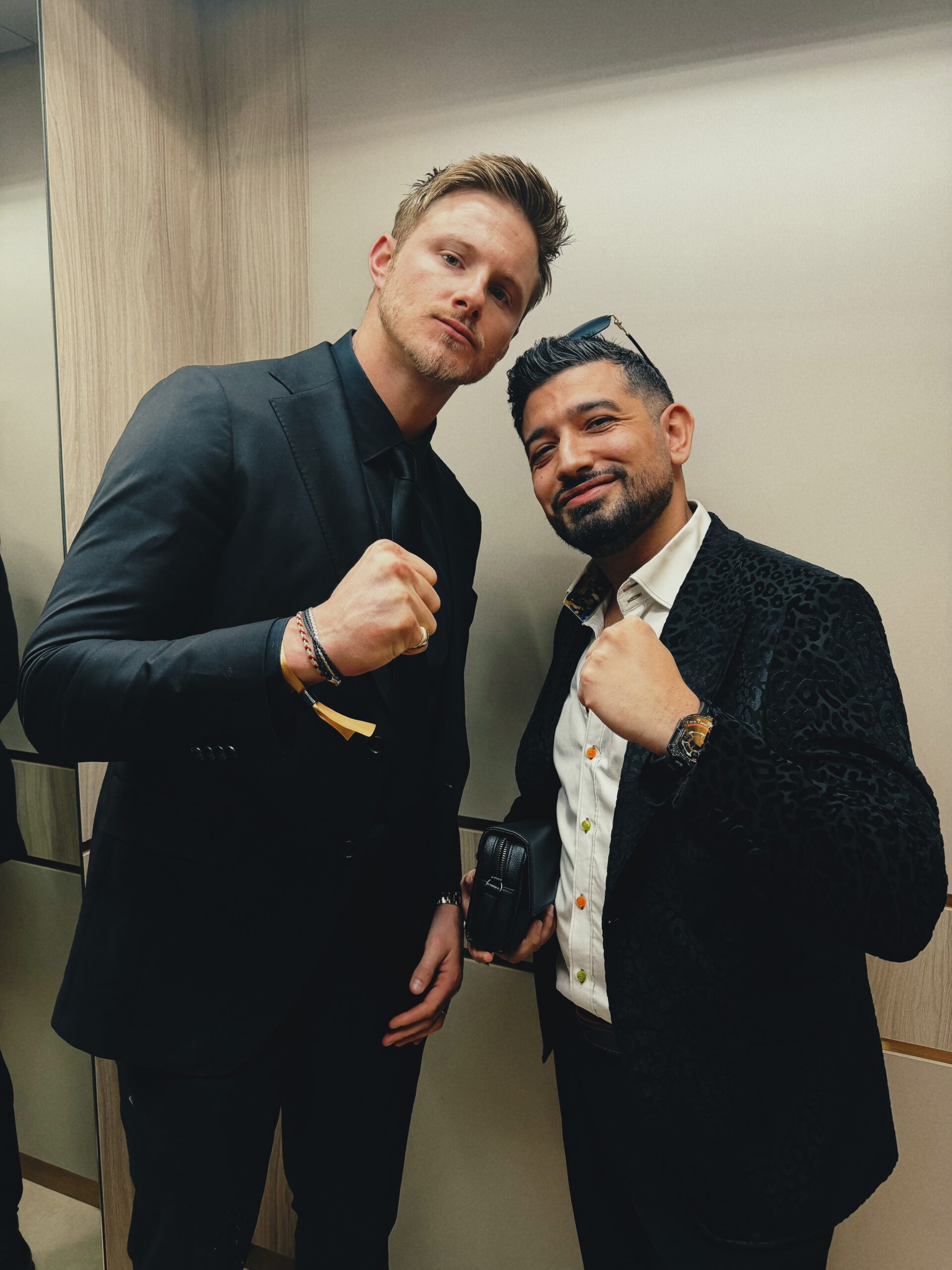 Navid Salimian with Alexander Ludwig at the Joy Awards