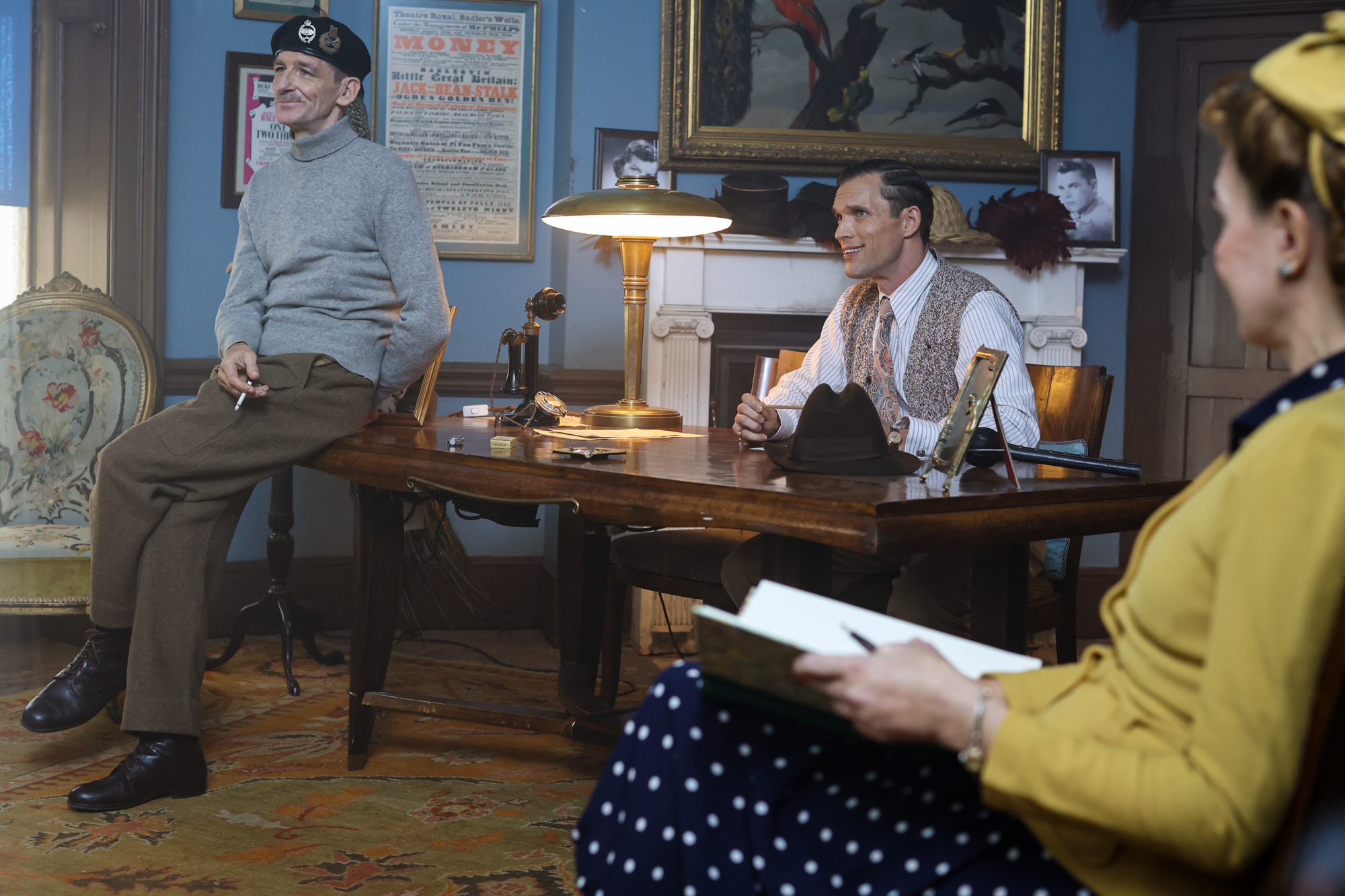 Paul Anderson as Montgomery with Ed Skrein and another intelligence officer in Fortitude