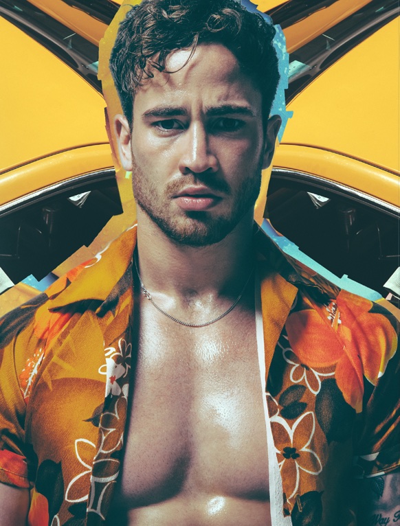 Graphic lifestyle portrait of Danny Cipriani in an orange shirt