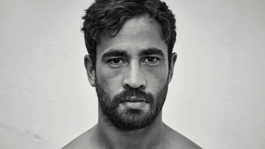 Black and white portrait of Danny Cipriani