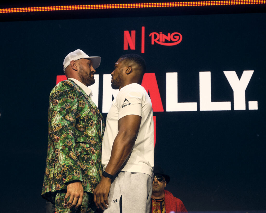 Tyson Fury and Anthony Joshua face off at the launch press conference. Photography: Tom Cockram / Modern Boxing Journal.